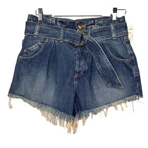 We the Free Belted Denim Fringe Shorts NWT XS